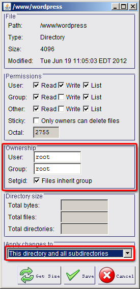 Webmin: change folder ownership Webmin: change folder ownership