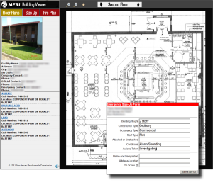 ERIS Screenshot depicting building floor plans and emergency size-up form